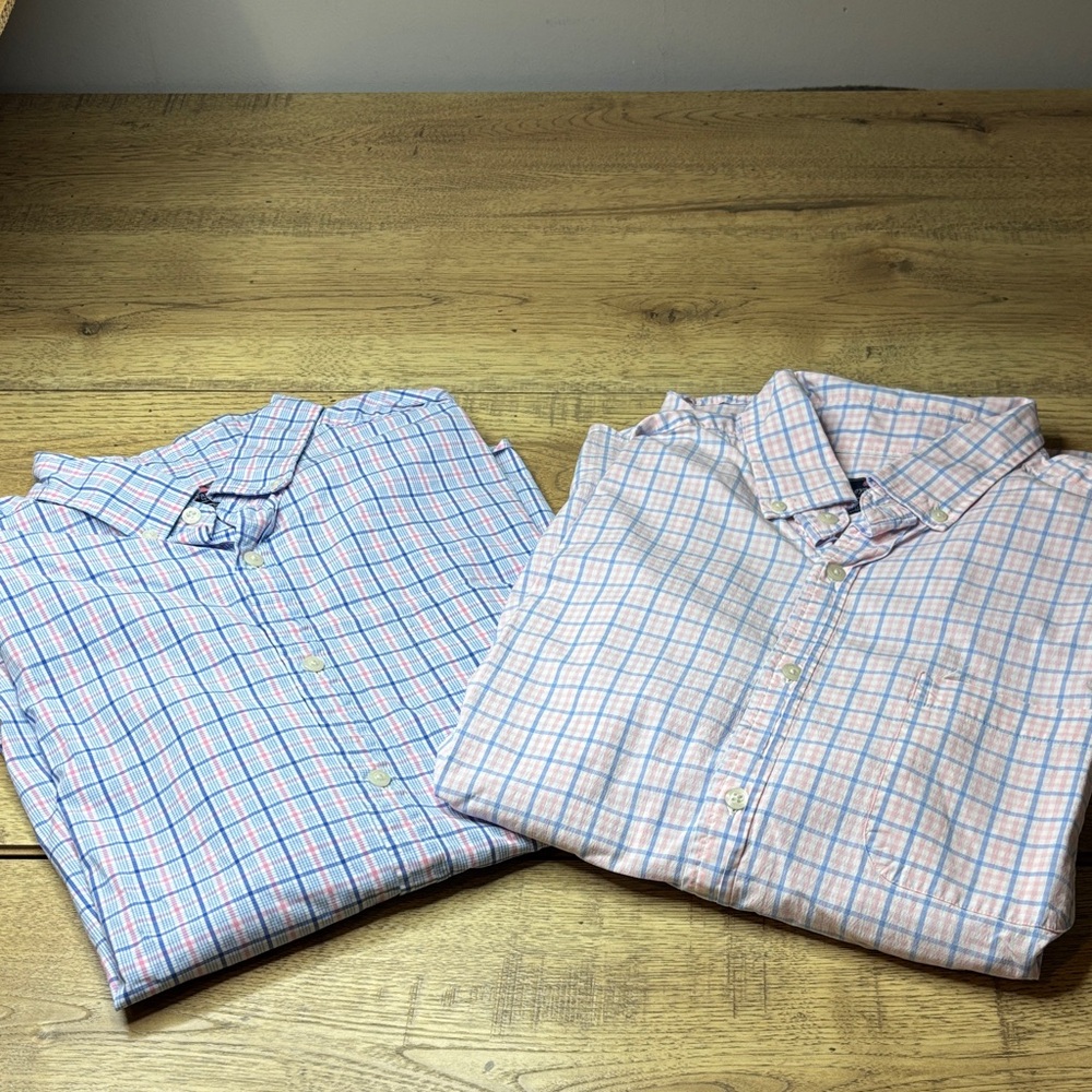 Bundle of 2Vineyard Vines Classic Fit Murray Fit Blue & Pink Plaid Shirts Size L